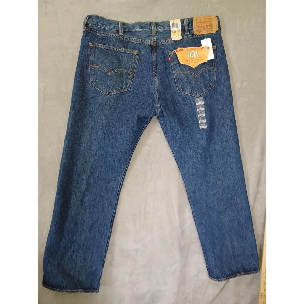 Levis‎ 501 Mens Jeans 42x30 Original Fit Straight Leg Button Fly Dark Wash New